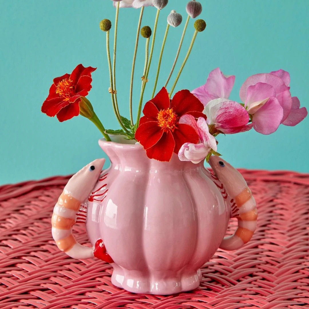 Rice By Rice Pink Prawn Ceramic Vase Rose & Thorn