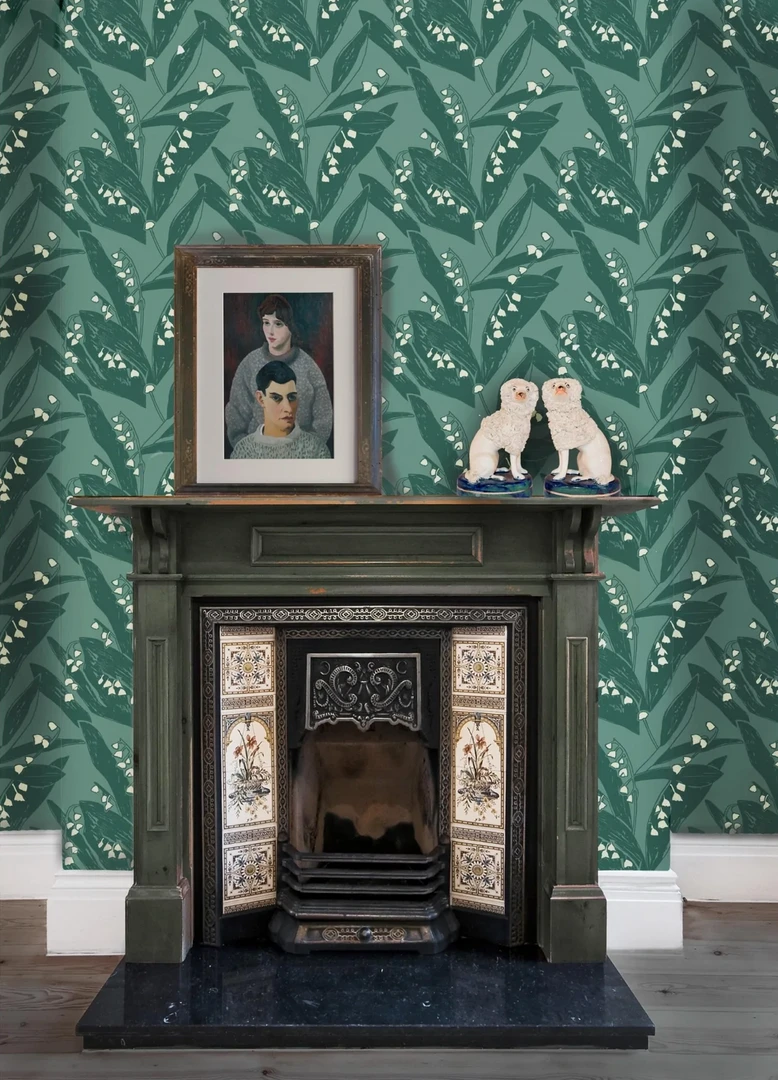Annika Reed Studio Lily Of The Valley Wallpaper - Leaves At Midnight | Floral Block Print Wallpaper 6 Annika Reed Studio Lily Of The Valley Wallpaper, Leaves At Midnight
