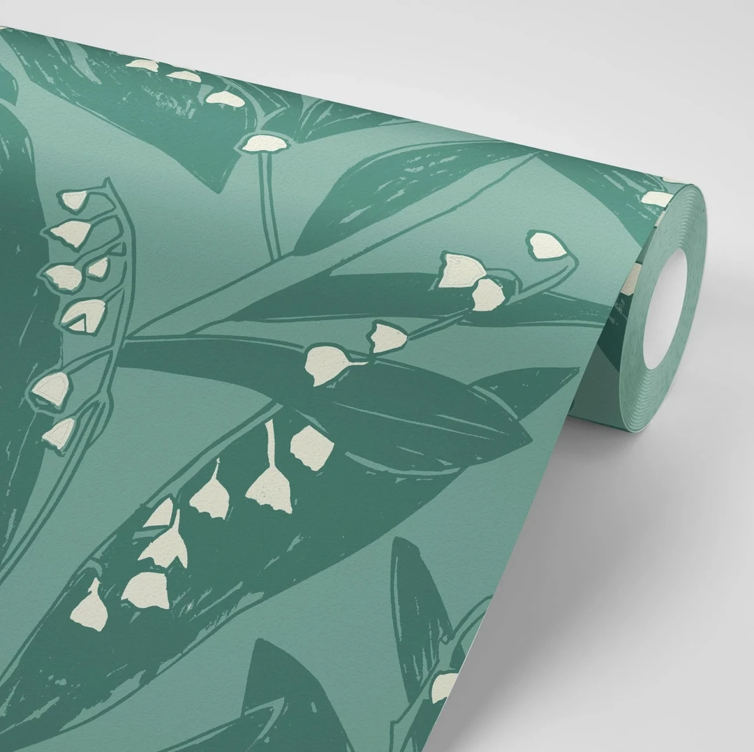 Annika Reed Studio Lily Of The Valley Wallpaper - Leaves At Midnight | Floral Block Print Wallpaper 7 Annika Reed Studio Lily Of The Valley Wallpaper, Leaves At Midnight