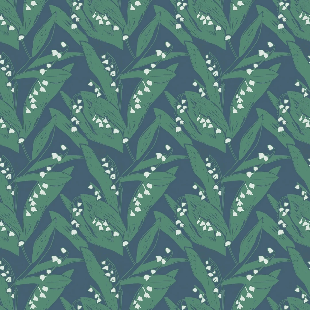 Annika Reed Studio Lily Of The Valley Wallpaper - Leaves At Midnight | Floral Block Print Wallpaper 3 Annika Reed Studio Lily Of The Valley Wallpaper, Leaves At Midnight