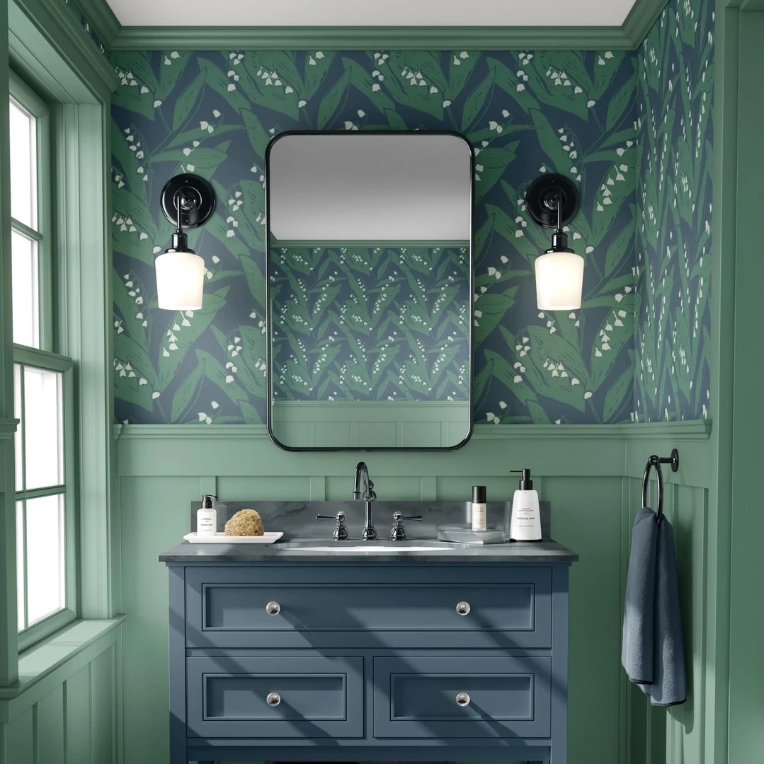 Annika Reed Studio Lily Of The Valley Wallpaper - Leaves At Midnight | Floral Block Print Wallpaper 4 Annika Reed Studio Lily Of The Valley Wallpaper, Leaves At Midnight