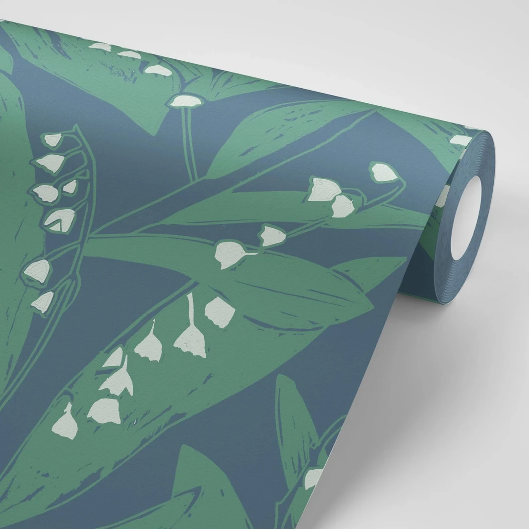 Annika Reed Studio Lily Of The Valley Wallpaper - Leaves At Midnight | Floral Block Print Wallpaper 8 Annika Reed Studio Lily Of The Valley Wallpaper, Leaves At Midnight
