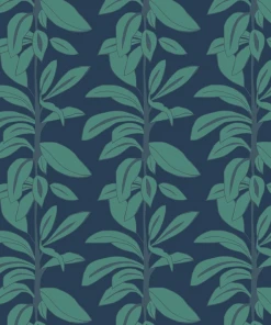 Annika Reed Studio Rubber Plant Wallpaper, Leaves At Midnight