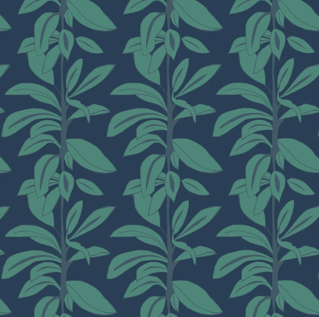 Annika Reed Studio Rubber Plant Wallpaper - Leaves At Midnight | Block Printed & Repeat Wallpapers 3 Annika Reed Studio Rubber Plant Wallpaper, Leaves At Midnight