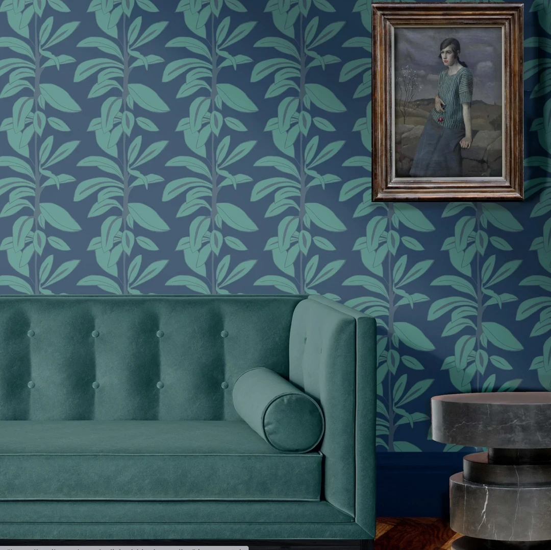 Annika Reed Studio Rubber Plant Wallpaper - Leaves At Midnight | Block Printed & Repeat Wallpapers 5 Annika Reed Studio Rubber Plant Wallpaper, Leaves At Midnight