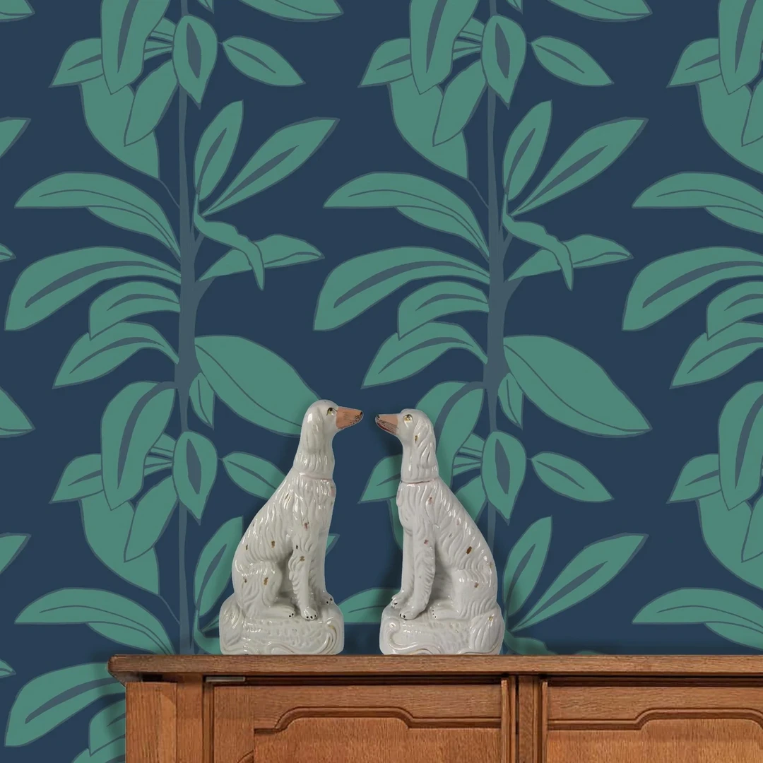 Annika Reed Studio Rubber Plant Wallpaper - Leaves At Midnight | Block Printed & Repeat Wallpapers 6 Annika Reed Studio Rubber Plant Wallpaper, Leaves At Midnight