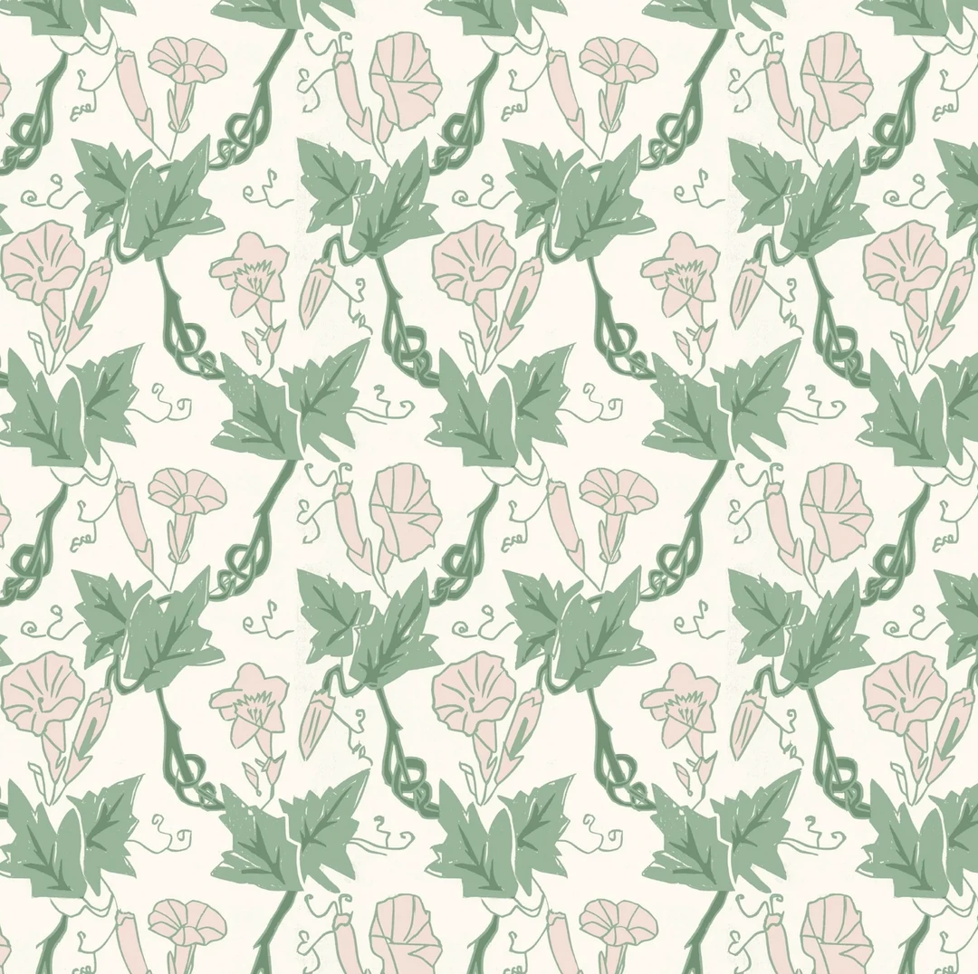 Annika Reed Studio Bindweed Wallpaper - Pink Trumpet Floral Design | Block Printed & Repeat Wallpaper 3 Annika Reed Studio Bindweed Wallpaper, Pink Trumpet