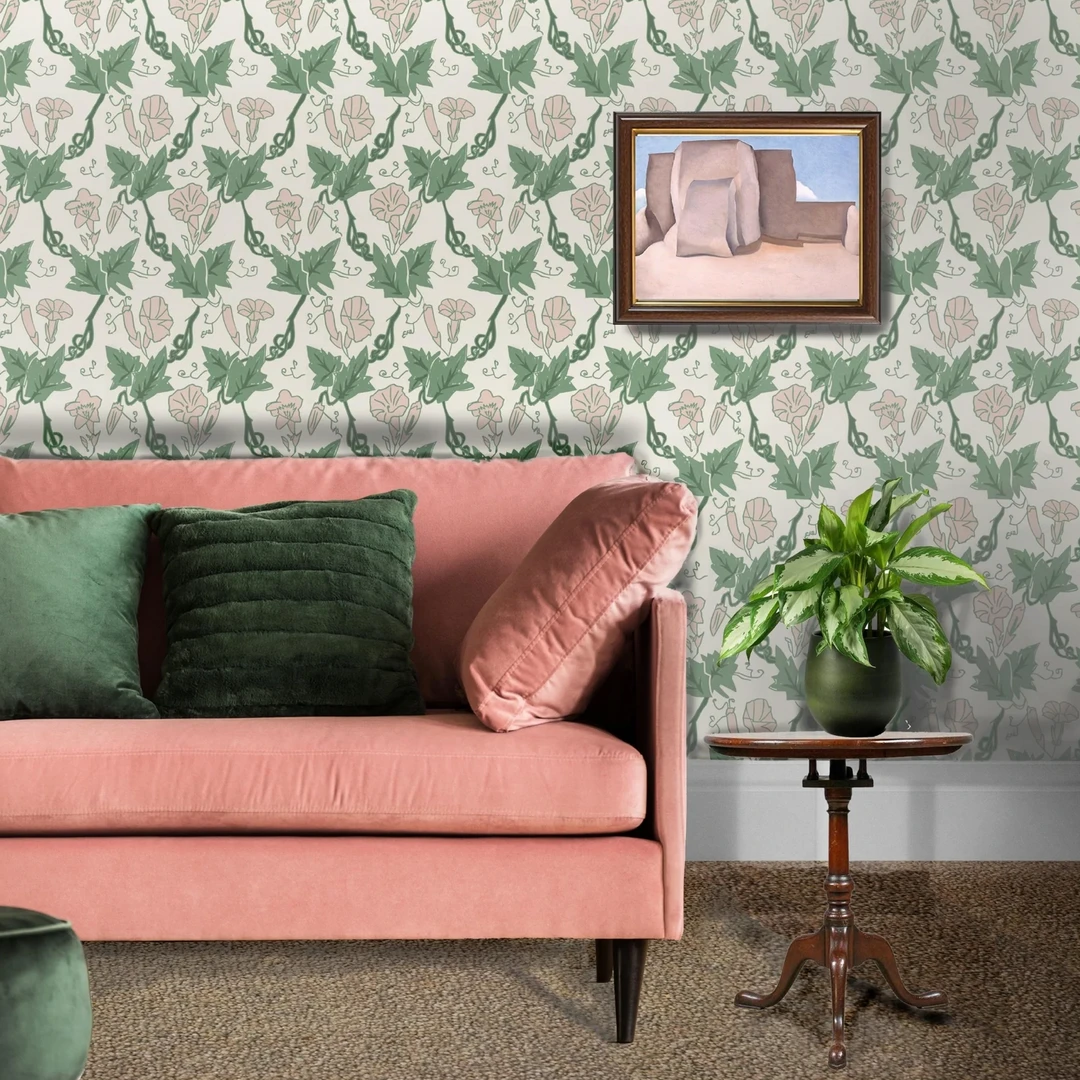 Annika Reed Studio Bindweed Wallpaper - Pink Trumpet Floral Design | Block Printed & Repeat Wallpaper 4 Annika Reed Studio Bindweed Wallpaper, Pink Trumpet