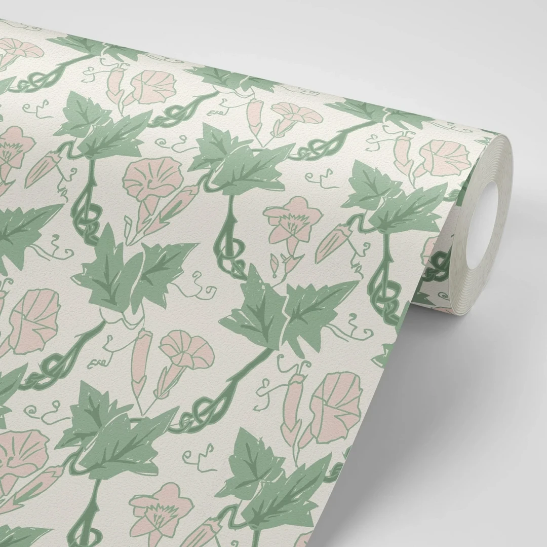 Annika Reed Studio Bindweed Wallpaper - Pink Trumpet Floral Design | Block Printed & Repeat Wallpaper 5 Annika Reed Studio Bindweed Wallpaper, Pink Trumpet