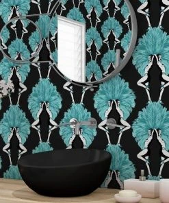 The Graduate Collection New Showgirls Wallpaper Metallic Teal & Black