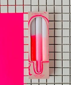 Pink Stories Dip Dye Glitter Taper Candles Girls Night - Set Of 3