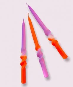 Pink Stories Neon Dip Dye Swirl Taper Candles Amazing Lavender - Set Of 3
