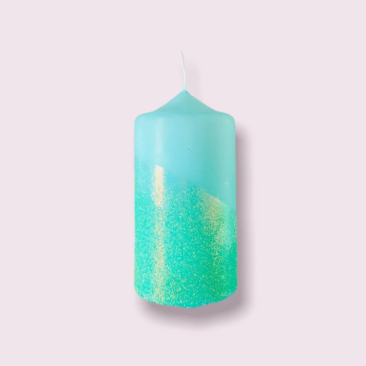 Pink Stories Neon Dip Dye Glitter Pillar Candle - Blue | Bohemian Dream Home Decor 4 Pink Stories Neon Dip Dye Glitter Pillar Candle - Blue New