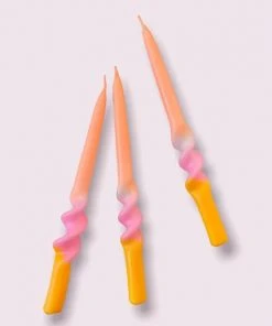 Pink Stories Neon Dip Dye Swirl Taper Candles Valentine Promise - Set Of 3 New