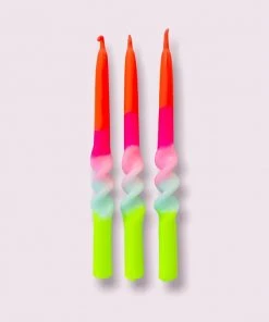 Pink Stories Neon Dip Dye Swirl Taper Candles Lollipop Flowers - Set Of 3 New