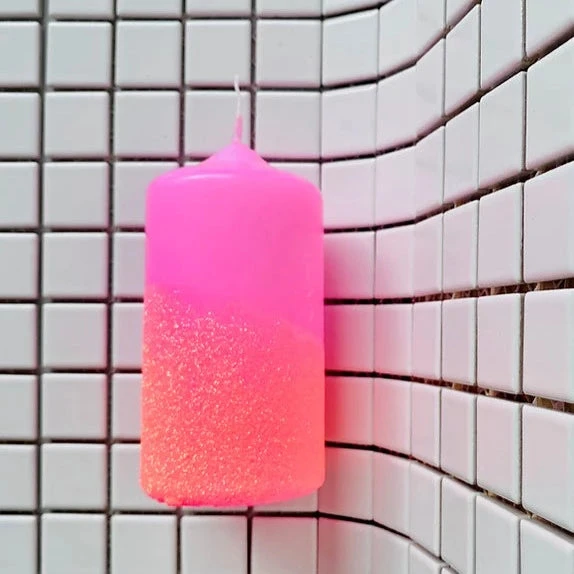 Pink Stories Neon Dip Dye Glitter Pillar Candle - Pink | Bohemian Dream Home Decor 3 Pink Stories New Neon Dip Dye Glitter Pillar Candle - Pink