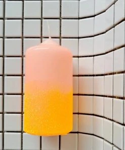 Pink Stories New Neon Dip Dye Glitter Pillar Candle - Orange
