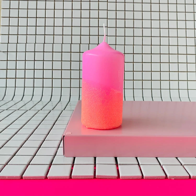 Pink Stories Neon Dip Dye Glitter Pillar Candle - Pink | Bohemian Dream Home Decor 5 Pink Stories New Neon Dip Dye Glitter Pillar Candle - Pink