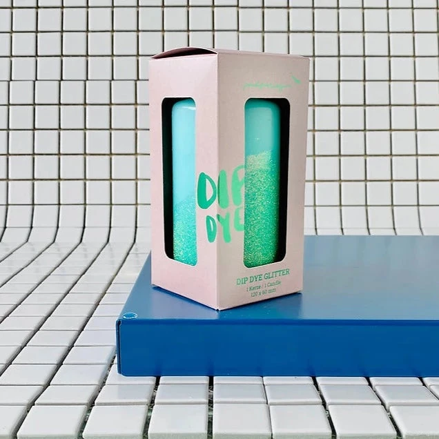 Pink Stories Neon Dip Dye Glitter Pillar Candle - Blue | Bohemian Dream Home Decor 6 Pink Stories Neon Dip Dye Glitter Pillar Candle - Blue New