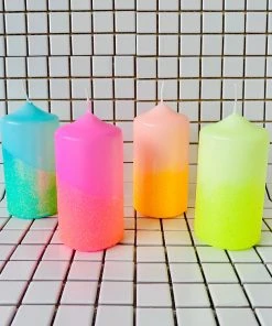 Pink Stories New Neon Dip Dye Glitter Pillar Candle - Pink