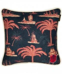 Mind The Gap Aegean Dark Linen Cushion Blue Skies Ahead