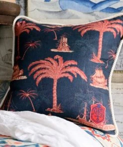 Mind The Gap Aegean Dark Linen Cushion Blue Skies Ahead