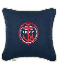 Mind The Gap Blue Skies Ahead Ahoy Linen Embroidered Cushion