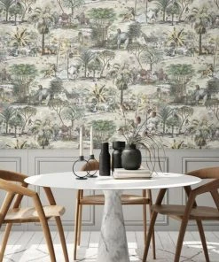 Brand Mckenzie Animal Islands Wallpaper, Bamboo Green Havana Tropicana
