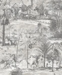 Brand Mckenzie Animal Islands Wallpaper, Muted Grey