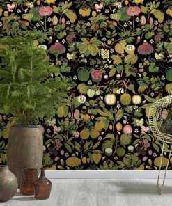 Mind The Gap Asian Fruits And Flowers Anthracite Wallpaper