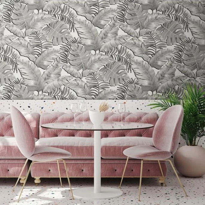 Brand Mckenzie Banana Leaves Max Wallpaper - Black & White Tropical Design 4 Brand Mckenzie Banana Leaves Max Wallpaper, Black & White