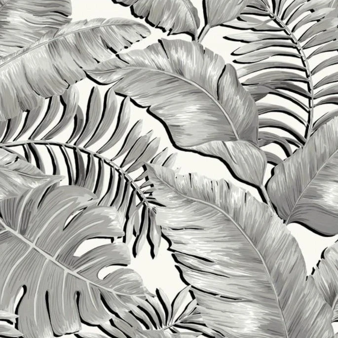 Brand Mckenzie Banana Leaves Max Wallpaper - Black & White Tropical Design 3 Brand Mckenzie Banana Leaves Max Wallpaper, Black & White