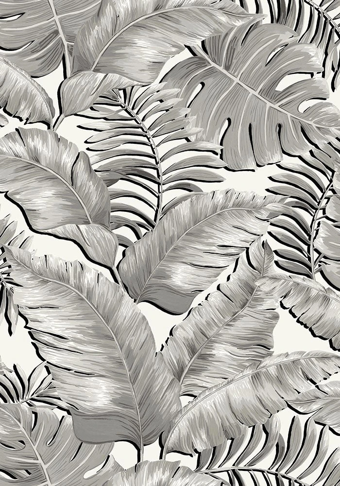 Brand Mckenzie Banana Leaves Max Wallpaper - Black & White Tropical Design 5 Brand Mckenzie Banana Leaves Max Wallpaper, Black & White