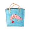 Rice By Rice Blue Raffia Weekend Bag With Shrimp New