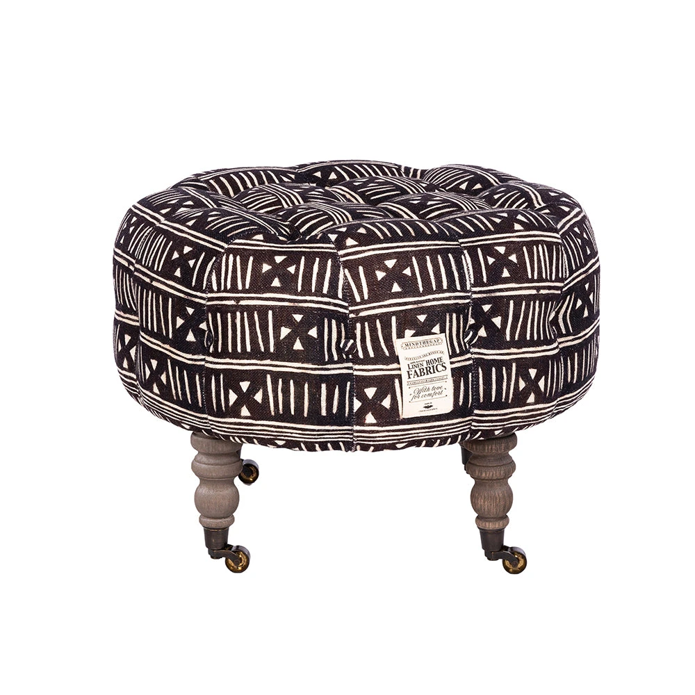 Mind The Gap Indigena Fez Tufted Stool - Handcrafted Bogolanfini Footstool for Modern Homes 4 Mind The Gap Indigena Fez Tufted Stool - Bogolanfini