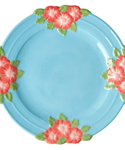 Rice By Rice New Ceramic Floral Dinner Plate - Blue