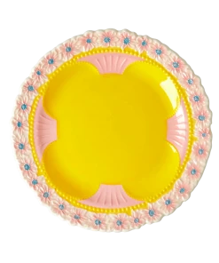 Rice By Rice New Ceramic Floral Side Plate - Pink & Yellow