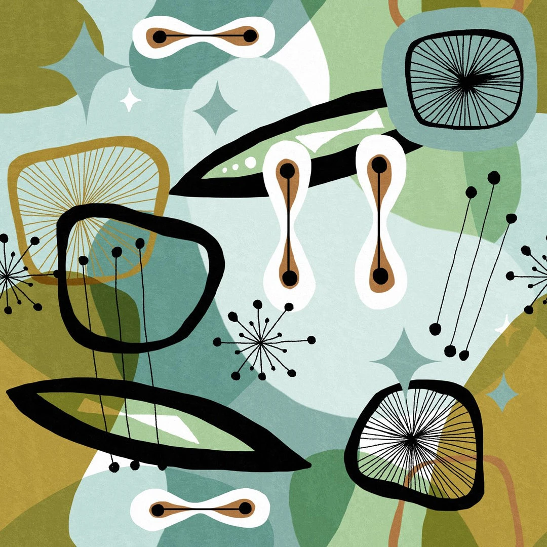 Mind The Gap Century Elements Green Wallpaper - Abstract Retrograde Design for Modern Homes 3 Mind The Gap Century Elements Green Wallpaper