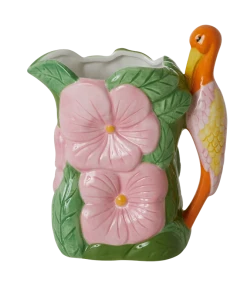 Rice By Rice Heron And Flower Ceramic Jug Vase