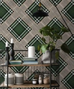 Mind The Gap Checkered Patchwork Green Wallpaper Wallpaper & Paint