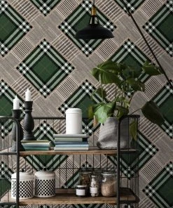 Mind The Gap Checkered Patchwork Brown Wallpaper Wallpaper & Paint