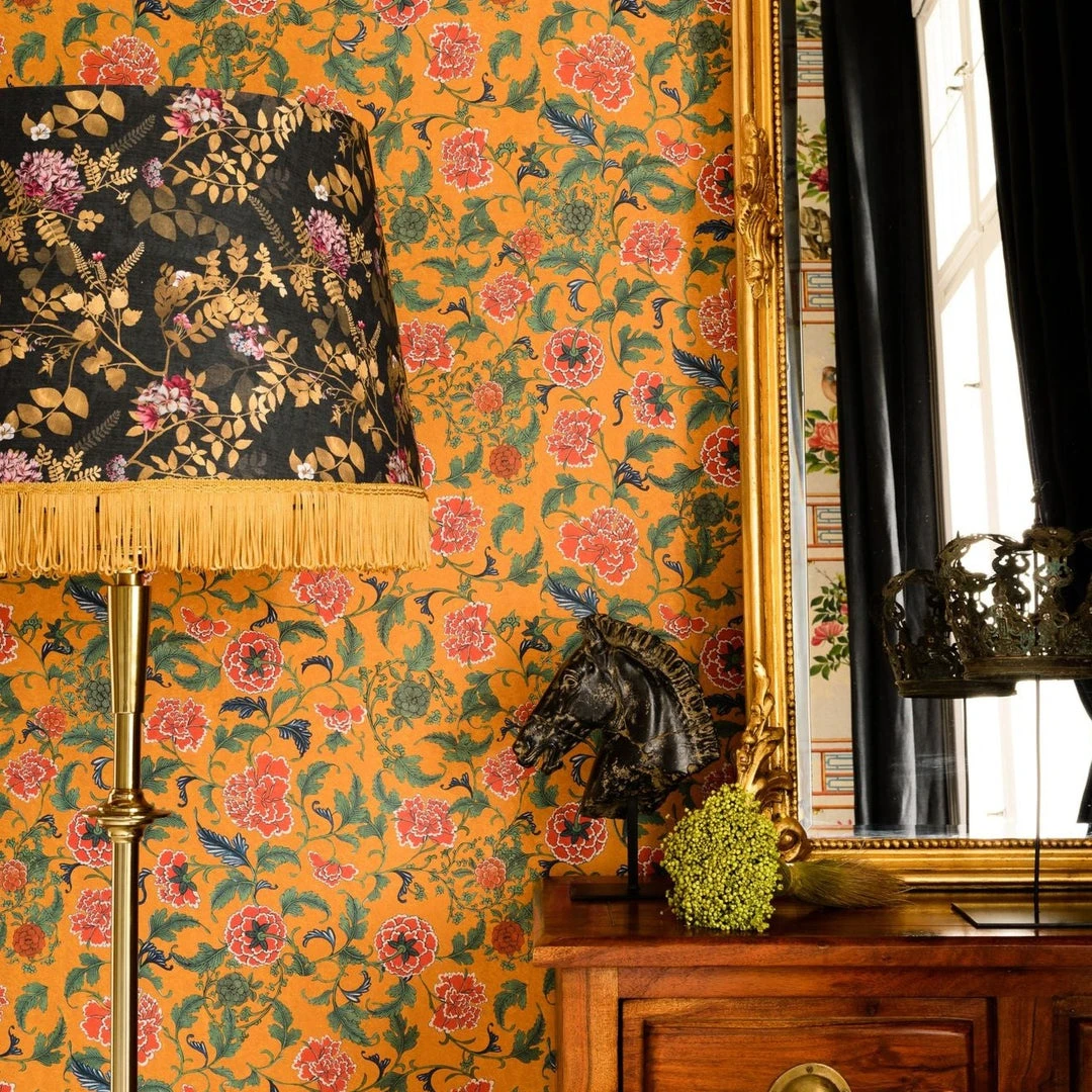 The Design Yard Rose & Thorn Chinese Ornament Wallpaper in Ochre - Floral Heritage Wallpaper for Home Decor 5 The Design Yard Rose & Thorn Chinese Ornament Wallpaper In Ochre