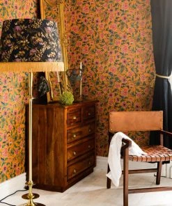 The Design Yard Rose & Thorn Chinese Ornament Wallpaper In Ochre