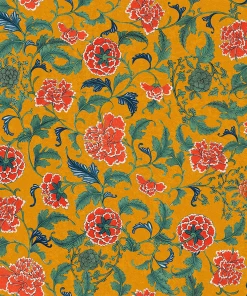 The Design Yard Rose & Thorn Chinese Ornament Wallpaper In Ochre