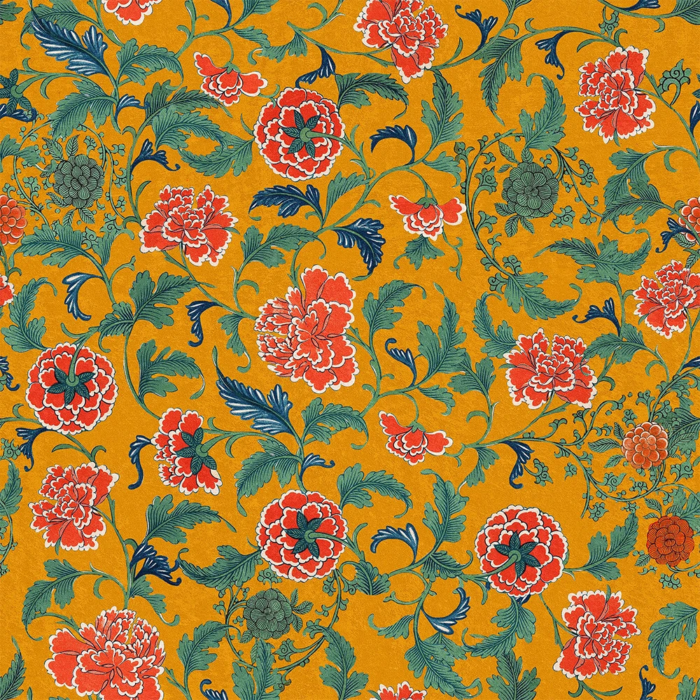 The Design Yard Rose & Thorn Chinese Ornament Wallpaper in Ochre - Floral Heritage Wallpaper for Home Decor 3 The Design Yard Rose & Thorn Chinese Ornament Wallpaper In Ochre