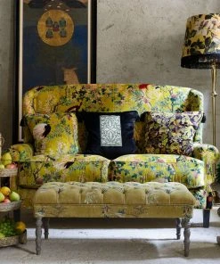 Mind The Gap MTG FURNITURE - EDWARD TUFTED OTTOMAN - CHINOISERIE VELVET FABRIC Rose & Thorn