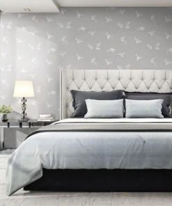 Brand Mckenzie Exotic Birds Wallpaper, Concrete Grey Les Jardins Royaux