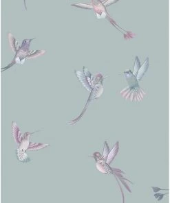 Brand Mckenzie Exotic Birds Wallpaper, Duck Egg Blue