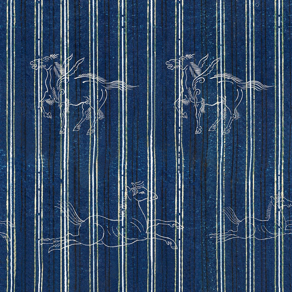 Mind The Gap Folk Couture A Fable Indigo Wallpaper - Nature & Animals Design, Stripes & Checks Pattern 3 Mind The Gap Folk Couture A Fable Indigo Wallpaper