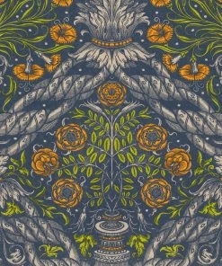 Mind The Gap Floral Ornament Scarlet Wallpaper Rose & Thorn